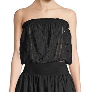 Ramy Brook Nicki Silk-Blend Eyelet Strapless Crop Top Small/P
